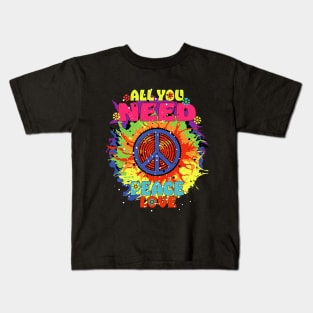 Peace Sign Love 60s 70s Tie Dye Hippie Halloween Costume Kids T-Shirt